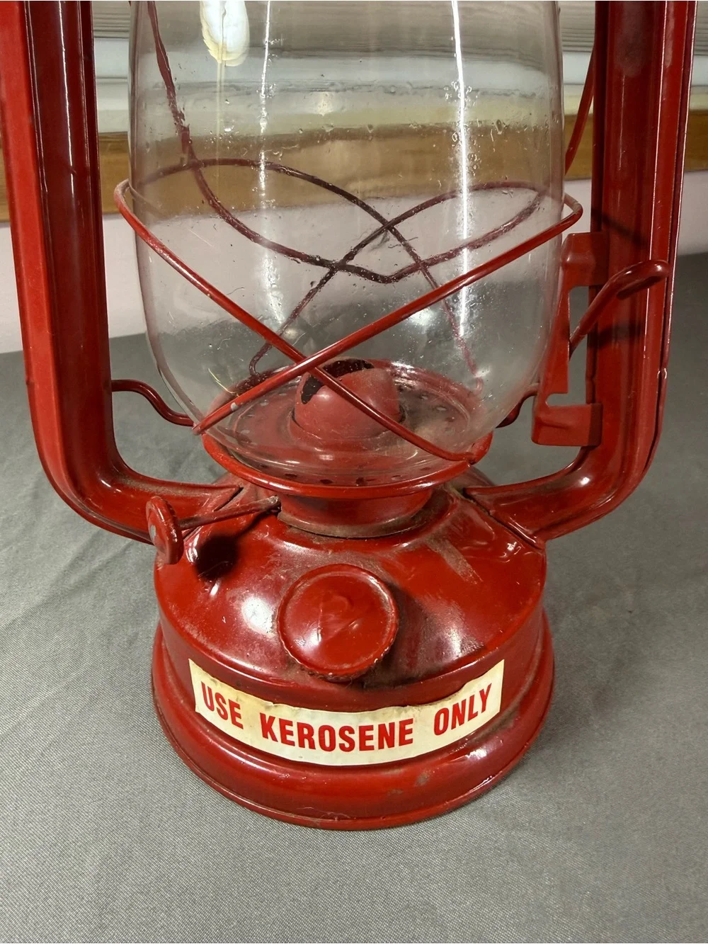 Vintage-Inspired Red Metal Hurricane Lantern - Home Accent